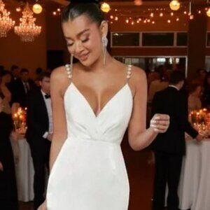 L'Amorae Faux Pearl Strap Ruffle Hem Dress/NWT